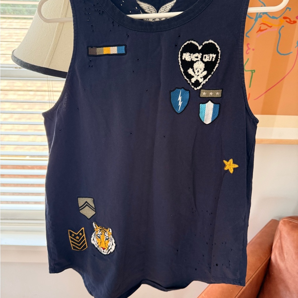 Chaser Blue Tank Top with Decorative Patches